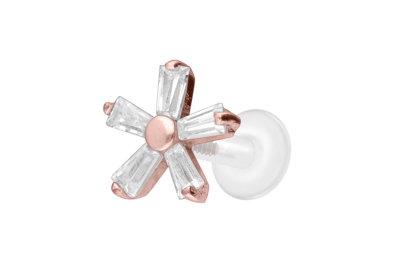 PTFE Labret Piercing mit Innengewinde + Titan-Aufsatz KRISTALLBLUME